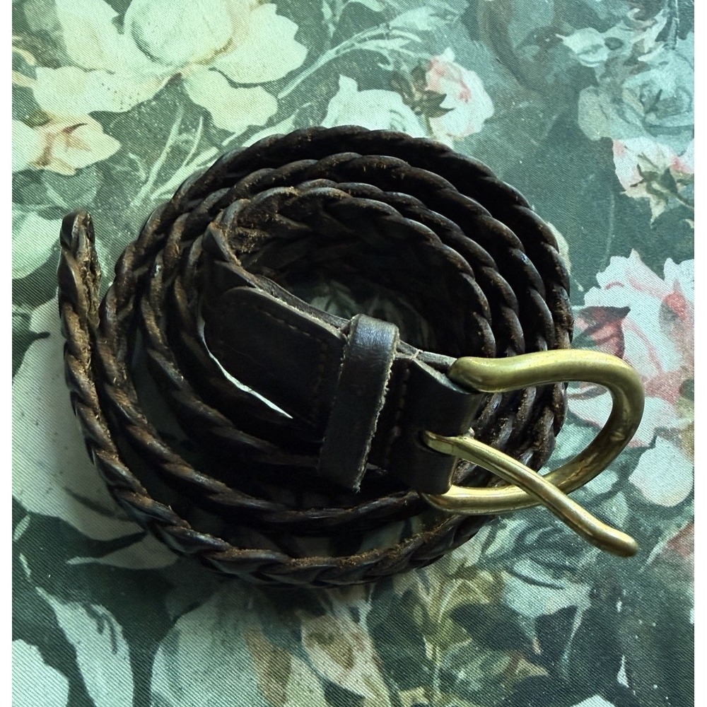Vintage Coach Braided Belt 3854 British Brown Leather 38" Brass Buckle Woven